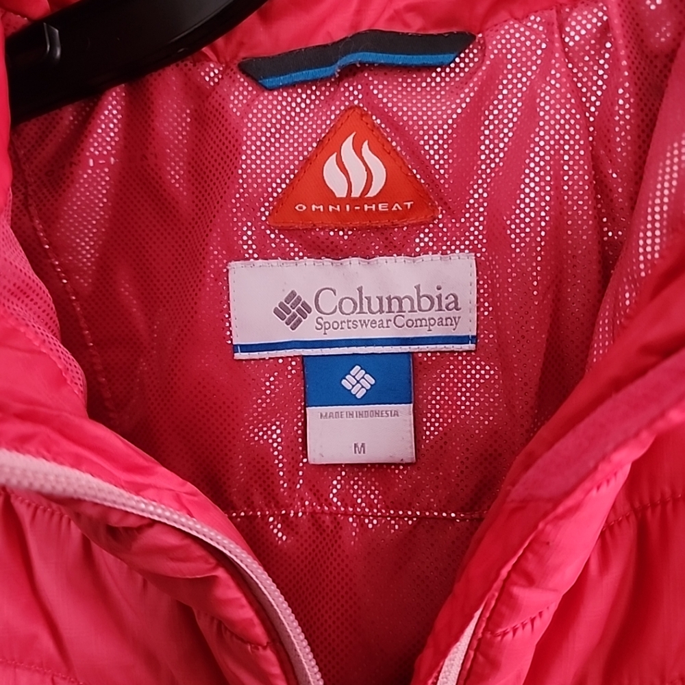 Columbia Omni-Heat Quilted Vest Girls Youth Medium Pink Zip Pockets Reflective - Picture 2 of 7